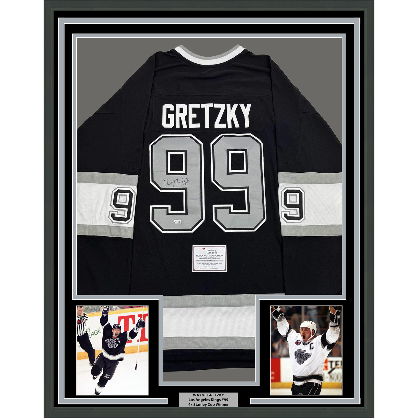Framed Autographed/Signed Wayne Gretzky 35x39 Los Angeles Kings Black Mitchell & Ness Vintage Hockey Jersey Fanatics COA